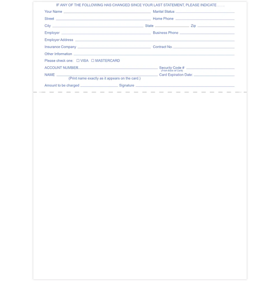 Laser 2-Sided Healthcare Medical Billing Statements, Preprinted MC/Visa Credit Card Accepted, 1-Part, 8-1/2" x 11", Blue, Pack Of 1,000 Sheets