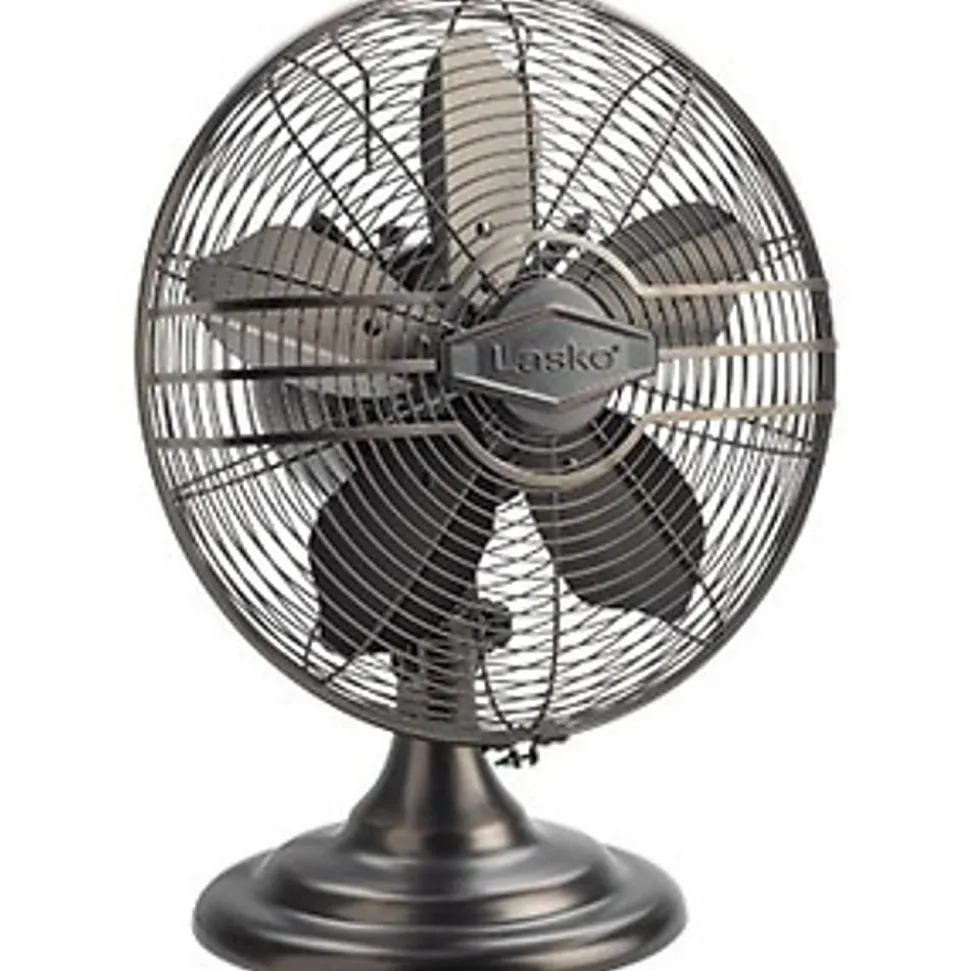 Lasko 12" Classic Metal Table Fan, 12" Diameter, 3 Speed, Quiet, Carrying Handle, Oscillating, 17.3"H x 13.3"W, Metal