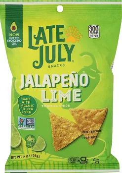 Late July Snacks Tortilla Chips, Jalapeno Lime, 2 Oz, Total Qty 24