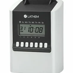 Lathem Calculating Electronic Time Clock, 100 Employees, 6-15/16”H x 5-1/4”W x 9-5/8”D, Gray, 700E