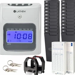 Lathem 400E Top Feed Electronic Time Clock Kit - Card Punch/Stamp - Month, Date, Week, Time, Bi-weekly, Semi-monthly, Month Record Time