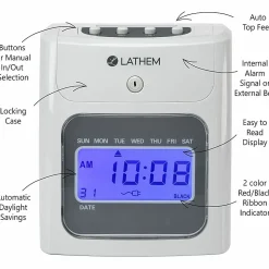 Lathem 400E Top Feed Electronic Time Clock Kit - Card Punch/Stamp - Month, Date, Week, Time, Bi-weekly, Semi-monthly, Month Record Time