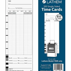 Lathem Model 700E Clock Single Sided Time Cards - White - Black Print Color - 100 / Pack