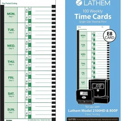 Lathem Time Cards, E8-100, Weekly, 1-Sided, 8 1/2