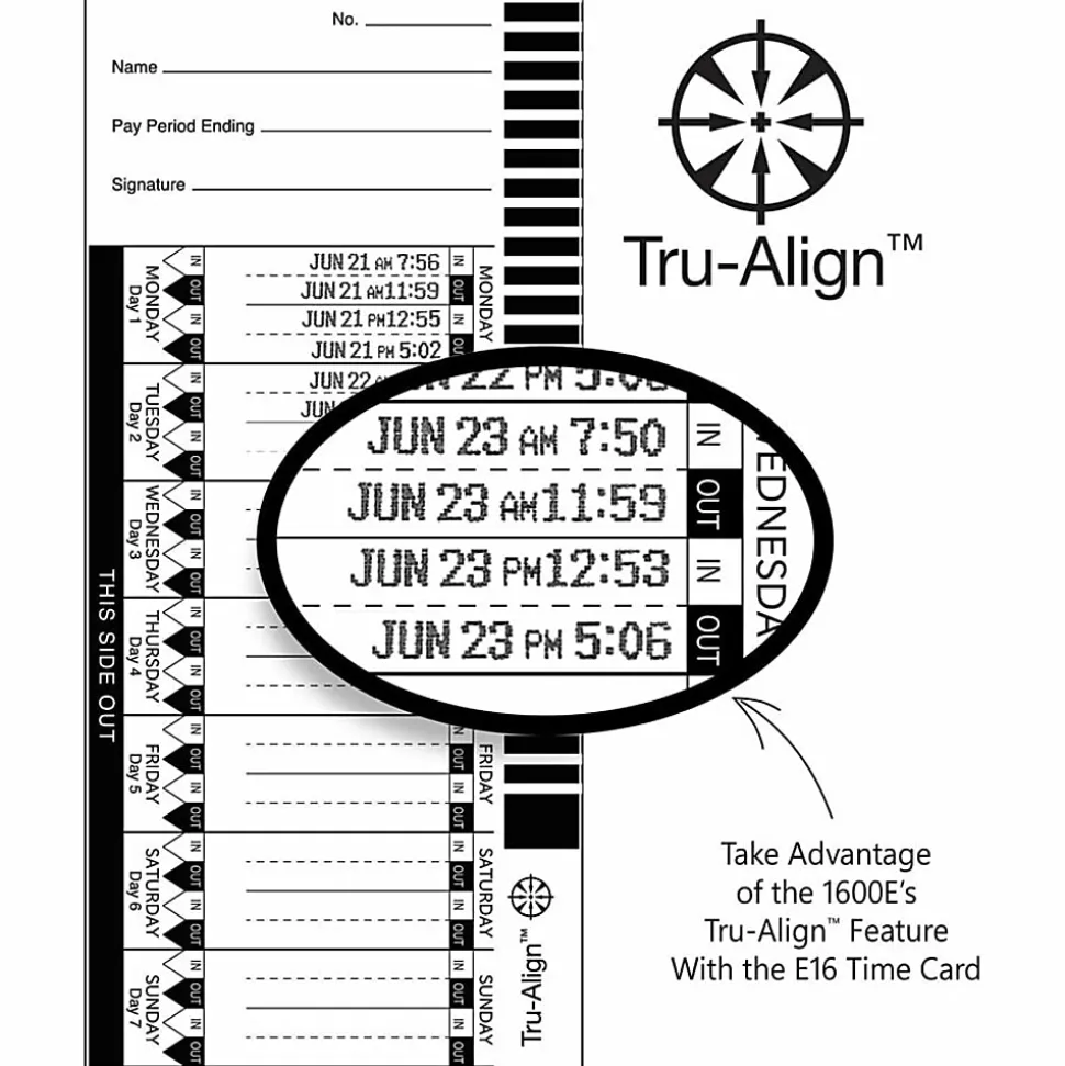 Lathem TruAlign E16 Time Cards For 1600E, Weekly, 1-Sided, 4" x 9", White, Box Of 100