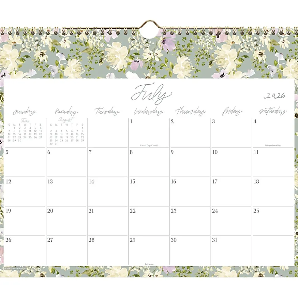 Leah Bisch™ for Mead Cambridge® Academic 2026-2027 Monthly Wall Calendar, Floral, Medium, 15" x 12"