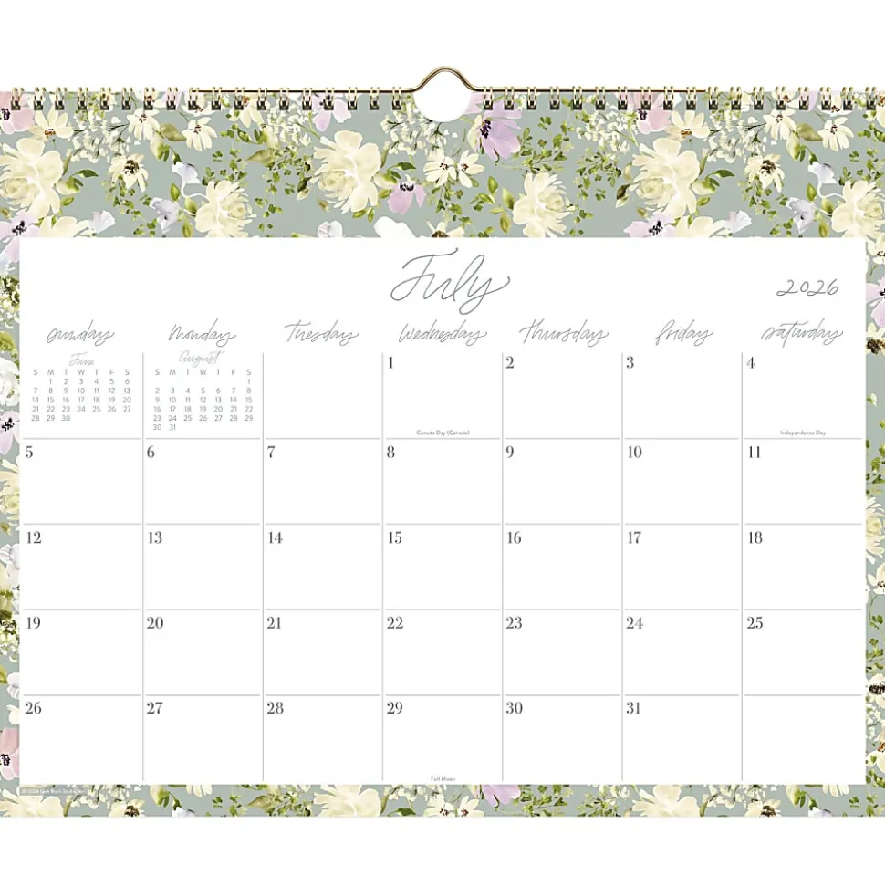 Leah Bisch™ for Mead Cambridge® Academic 2026-2027 Monthly Wall Calendar, Floral, Medium, 15" x 12"