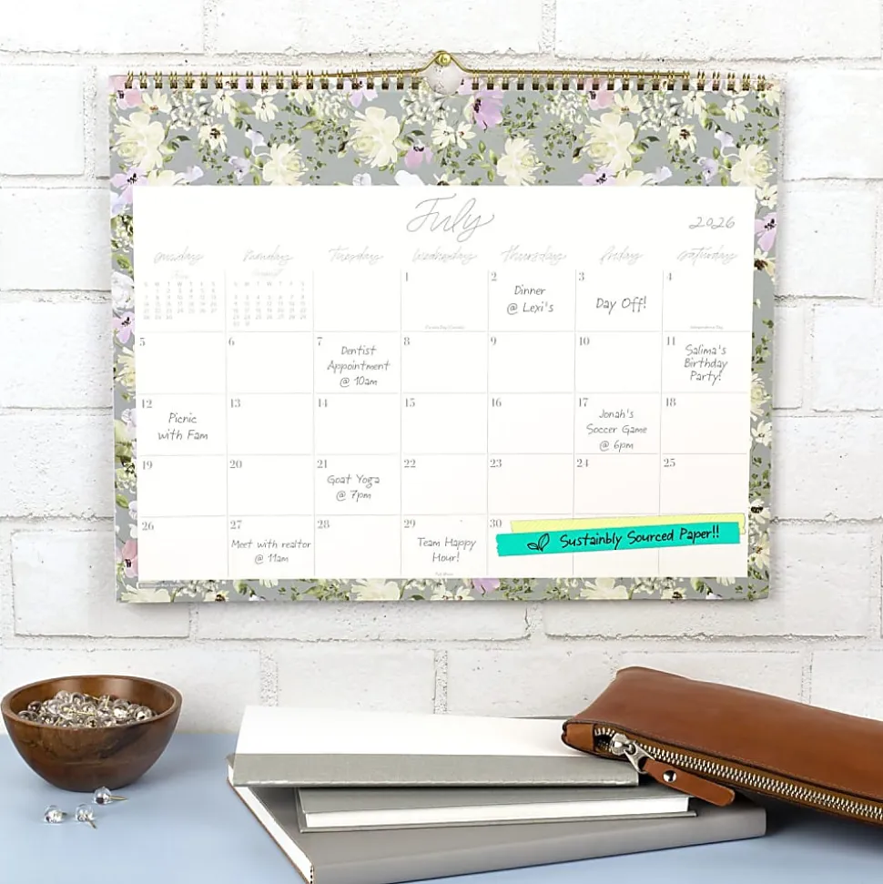 Leah Bisch™ for Mead Cambridge® Academic 2026-2027 Monthly Wall Calendar, Floral, Medium, 15" x 12"