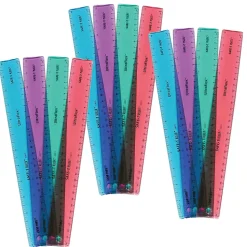 Learning Resources SAFE T Plastic UltraFlex Ruler, 12", Assorted Colors, Pack Of 12