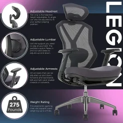 Lenovo® Legion Ergonomic Mesh High-Back Gaming Chair, Dark Gray/Black