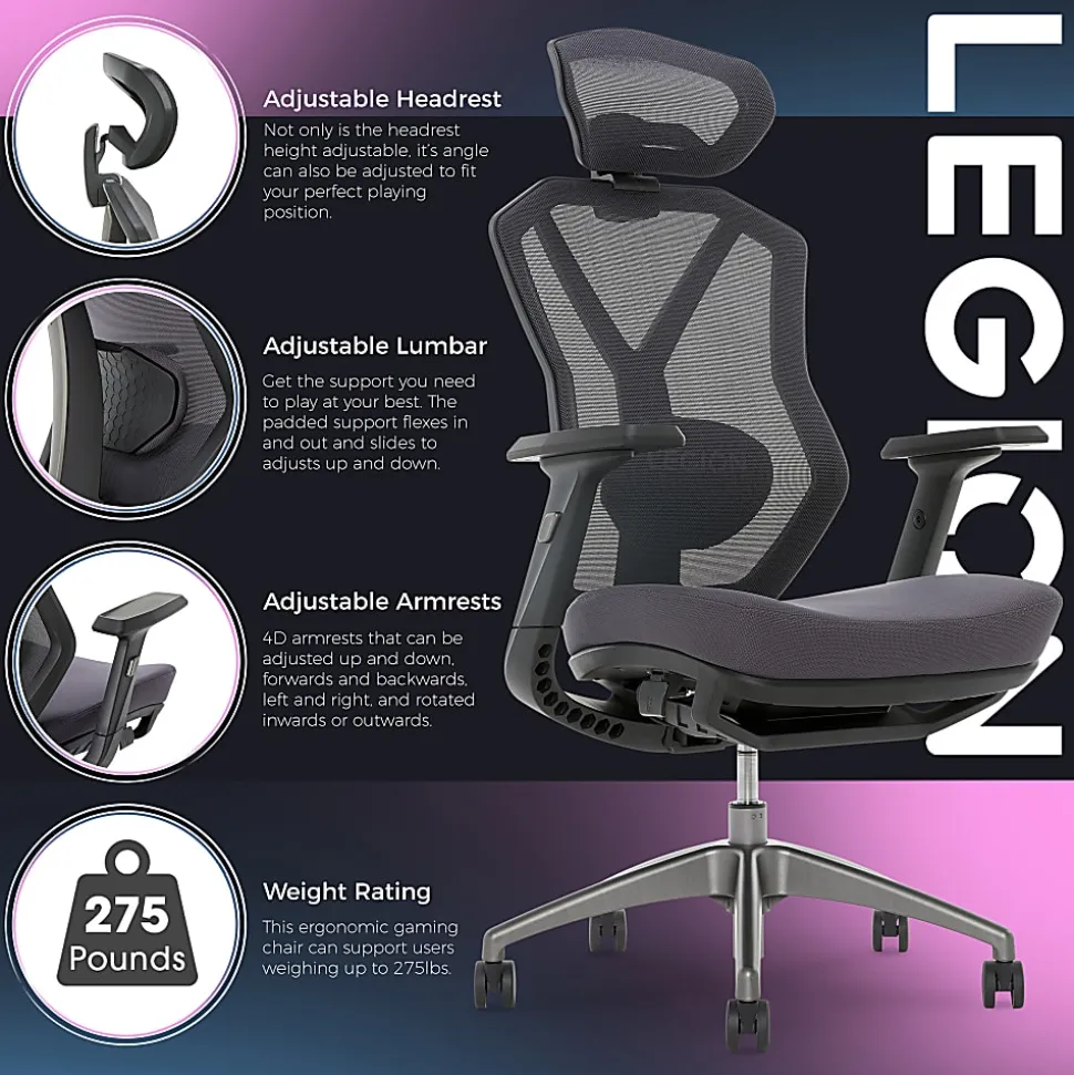 Lenovo® Legion Ergonomic Mesh High-Back Gaming Chair, Dark Gray/Black