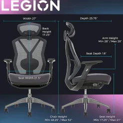 Lenovo® Legion Ergonomic Mesh High-Back Gaming Chair, Dark Gray/Black