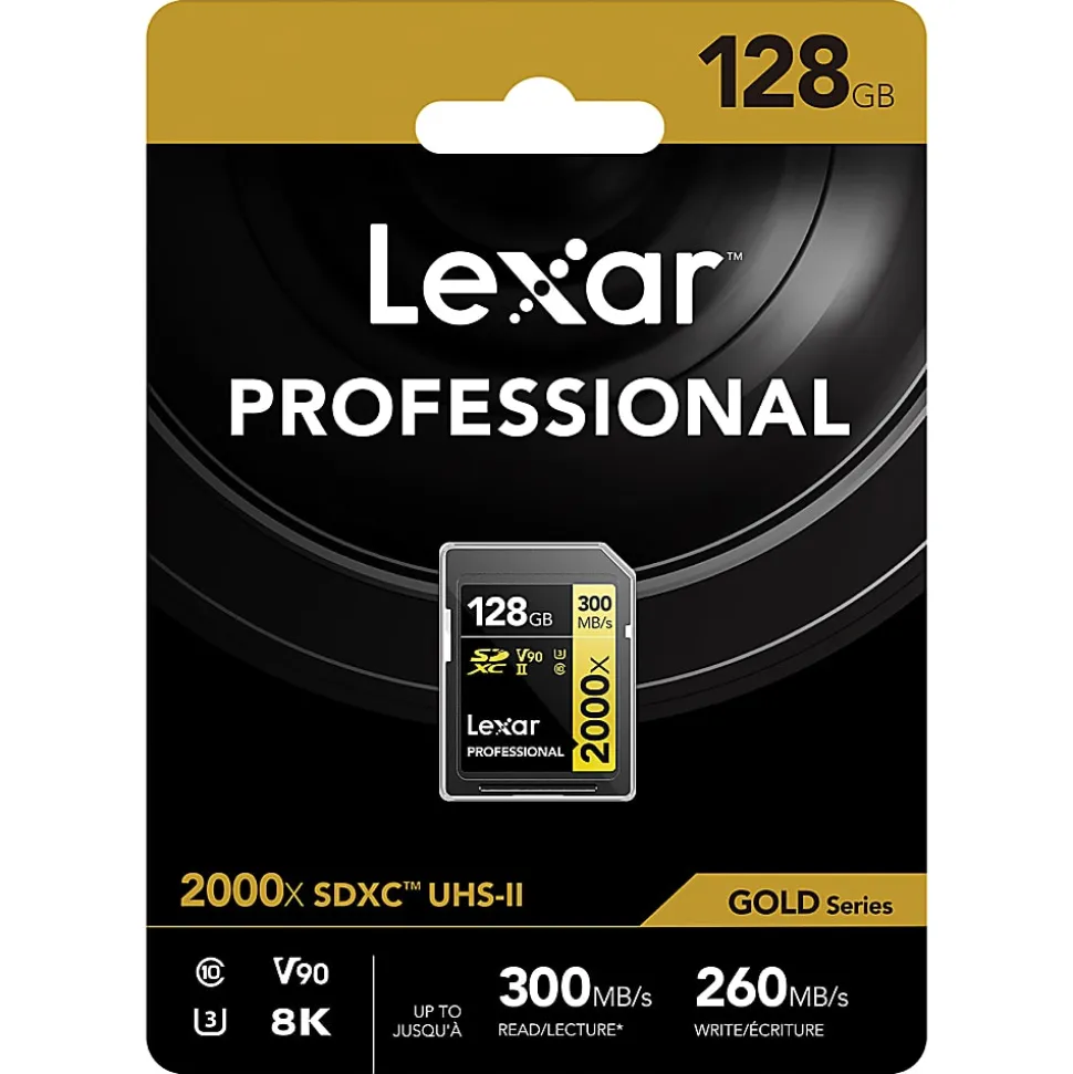 Lexar® Gold Professional 2000x Class 10/UHS-II SDHC/SDXC Memory Card, 128GB, LSD2000128G-BNNNU