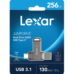 Lexar JumpDrive Dual Drive D400 USB Flash Drive, 256 GB, Silver