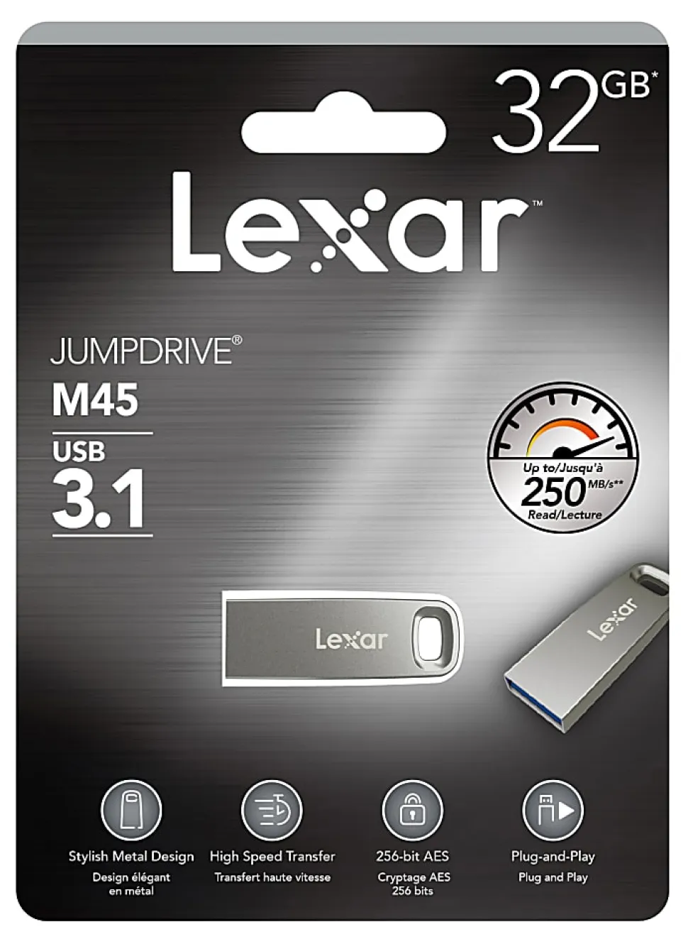 Lexar® JumpDrive® M45 USB 3.1 Flash Drive, 32GB, Silver, LJDM45-32GABSLNA