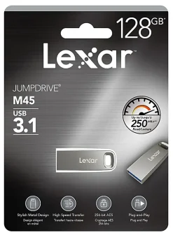 Lexar® JumpDrive® M45 USB 3.1 Flash Drive, 128GB, Silver, LJDM45-128ABSLNA