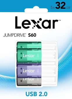 Lexar® JumpDrive® S60 USB 2.0 Flash Drives, 32GB, Assorted, Set Of 5 Drives