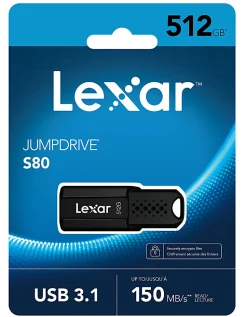 Lexar® JumpDrive S80 USB 3.1 Flash Drive, 512GB, Black