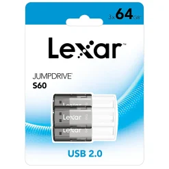 Lexar® JumpDrive® S60 USB 2.0 Flash Drives, 64GB, Black Pack Of 3 Flash Drives