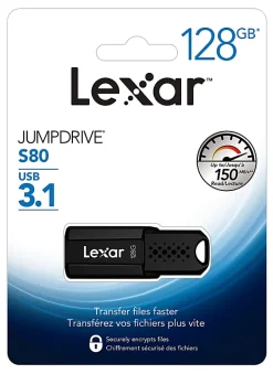 Lexar® JumpDrive® S80 USB 3.1 Flash Drive, 128GB, Black, LJDS80-128BNBNU