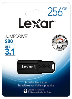 Lexar® JumpDrive® S80 USB 3.1 Flash Drive, 256GB, Black, LJDS80-256BNBNU