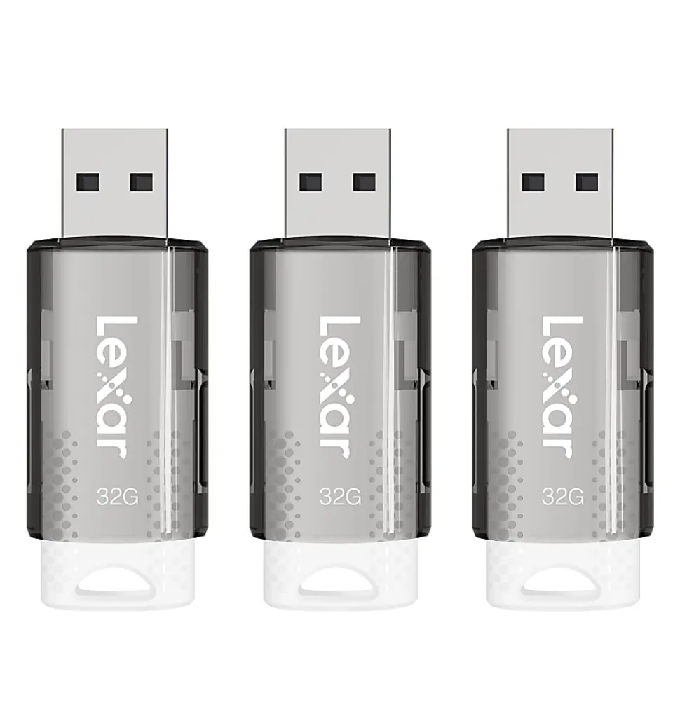 Lexar® JumpDrive® S60 USB 2.0 Flash Drives, 32GB, Black, Pack Of 3 Flash Drives, LJDS60-32GB3NNU