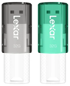 Lexar® JumpDrive® S60 USB 2.0 Flash Drives, 32GB, Black/Teal, Pack Of 2 Flash Drives, LJDS60-32GB2NNU