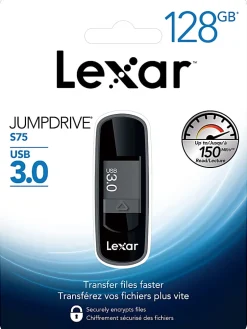 Lexar® JumpDrive® S75 USB 3.0 Flash Drive, 128GB, Gray, LJDS75-128ABNLN