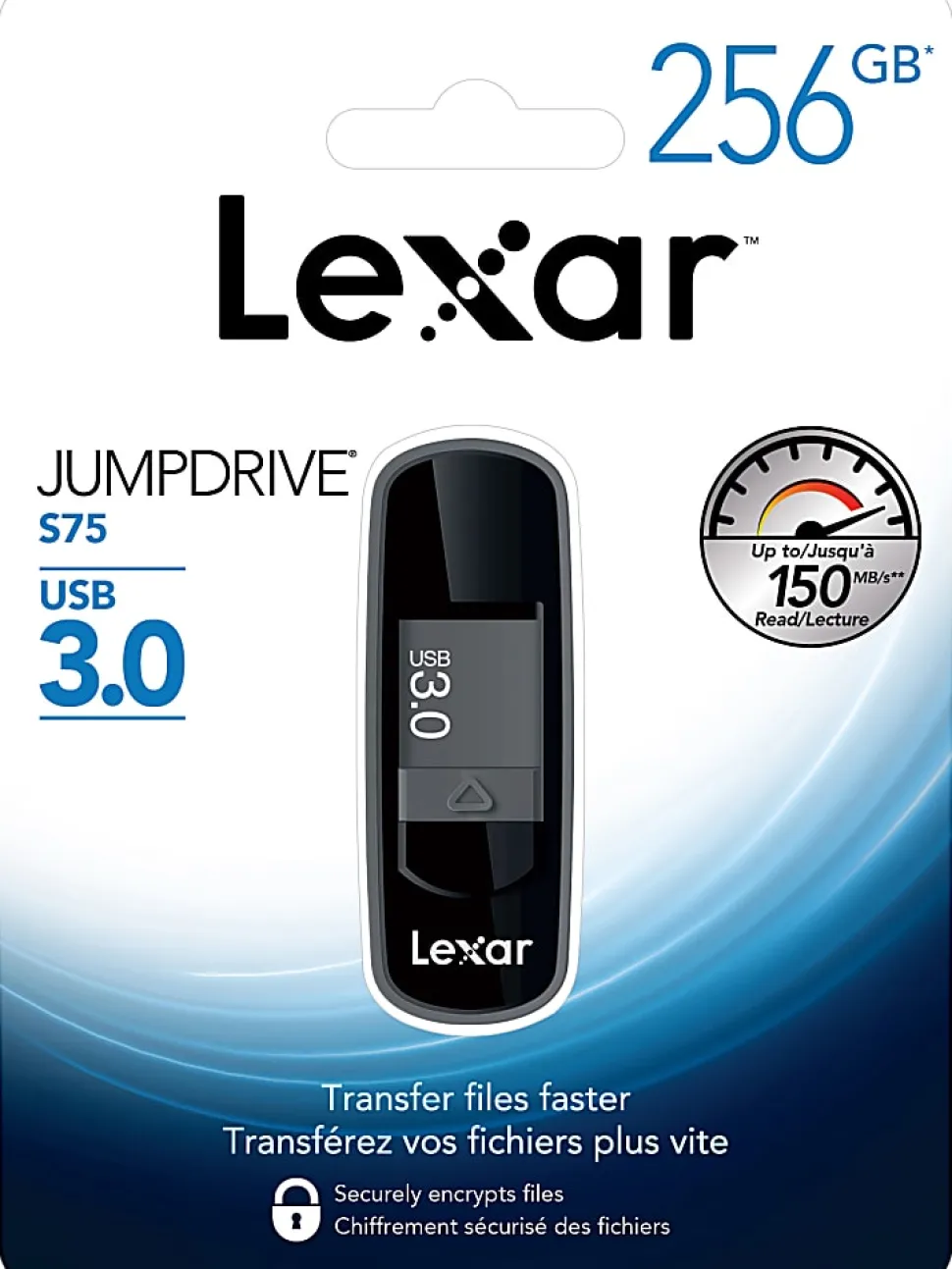 Lexar® JumpDrive® S75 USB 3.0 Flash Drive, 256GB, Black, LJDS75-256ABNLN