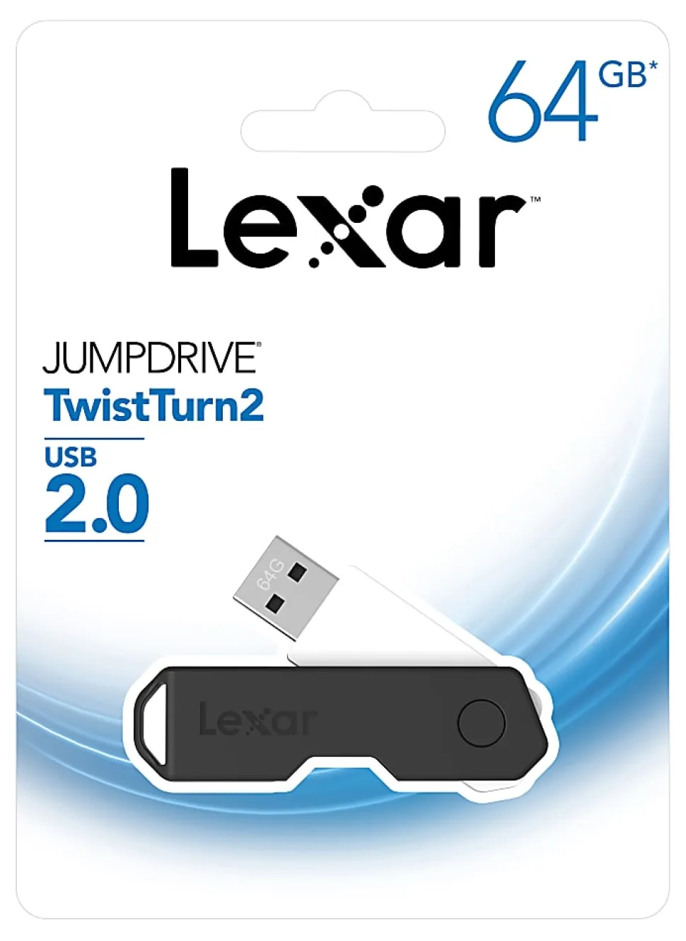 Lexar® JumpDrive® TwistTurn2 USB 2.0 Flash Drive, 64GB, Black, LJDTT2-64GABNABK