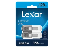 Lexar® JumpDrive V100 USB 3.0 Flash Drives, 128GB, Gray, Pack Of 2 Flash Drives