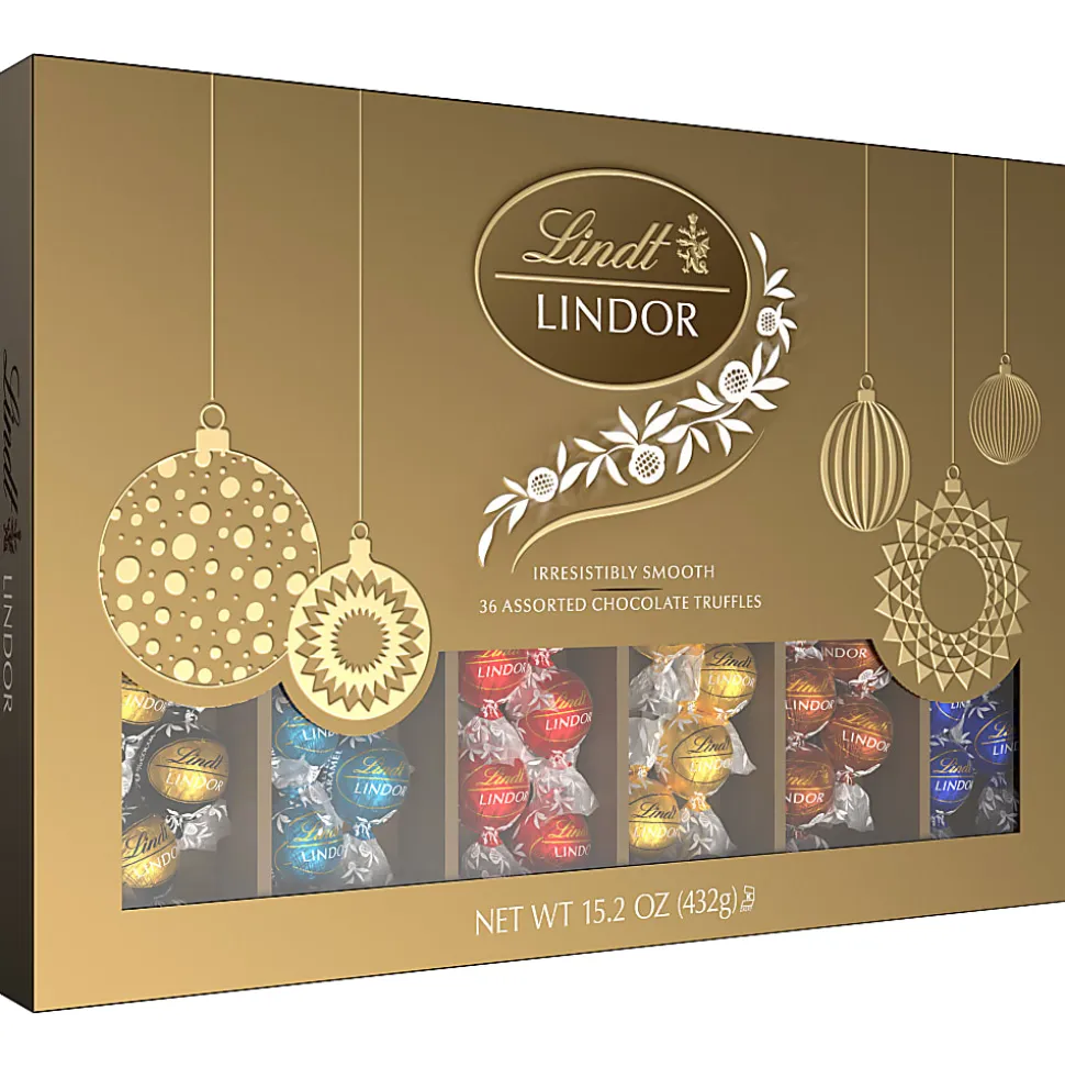 Lindt LINDOR Holiday Deluxe Assorted Chocolate Candy Truffles Gift Box, 15.2 Oz