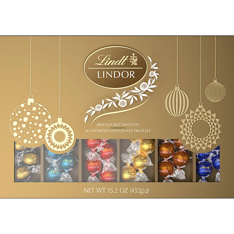 Lindt LINDOR Holiday Deluxe Assorted Chocolate Candy Truffles Gift Box, 15.2 Oz