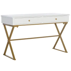 Linon Amy 47-1/4"W Campaign Home Office Computer Desk, White/Gold
