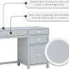 Linon Ari 48"W Home Office Writing Desk With Side Storage, Gray/Silver