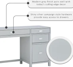 Linon Ari 48"W Home Office Writing Desk With Side Storage, Gray/Silver
