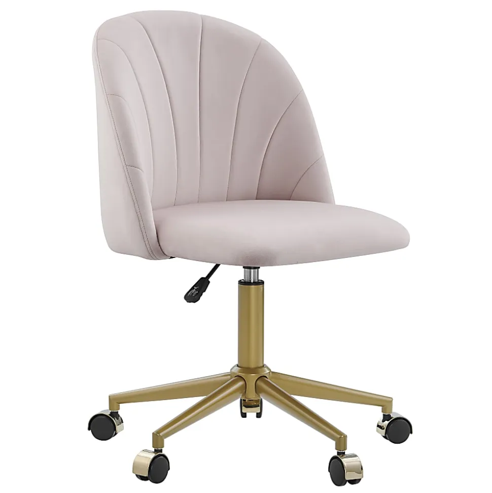 Linon Ashland Velvet Mid-Back Office Desk Chair, Blush Pink/Gold