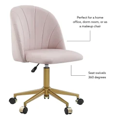 Linon Ashland Velvet Mid-Back Office Desk Chair, Blush Pink/Gold