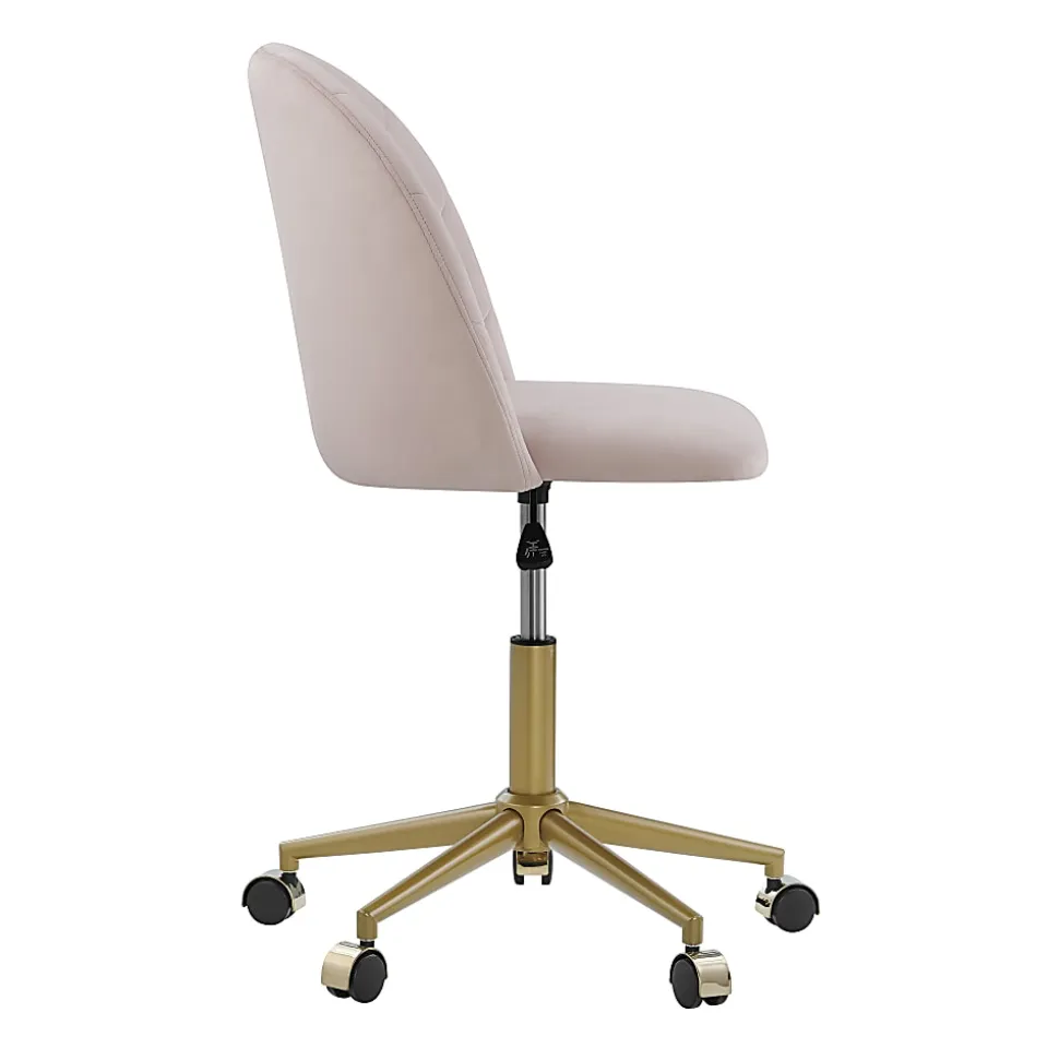 Linon Ashland Velvet Mid-Back Office Desk Chair, Blush Pink/Gold
