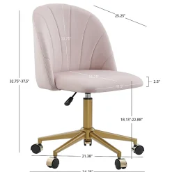 Linon Ashland Velvet Mid-Back Office Desk Chair, Blush Pink/Gold