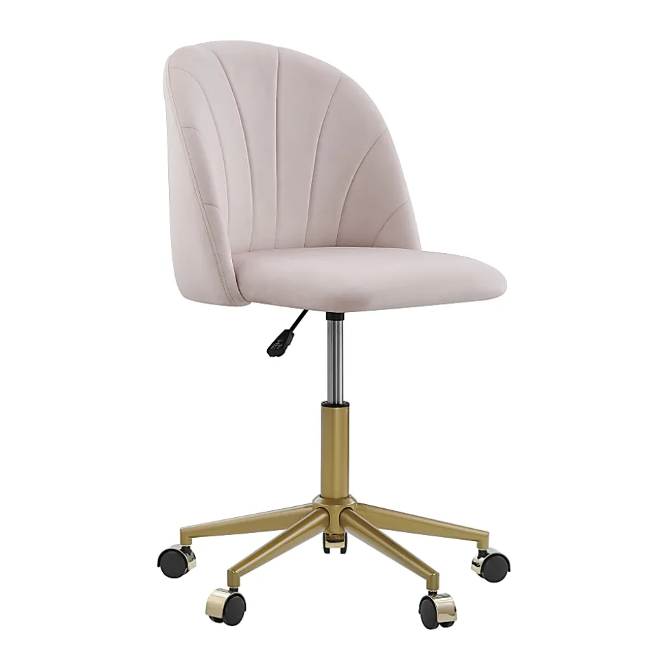 Linon Ashland Velvet Mid-Back Office Desk Chair, Blush Pink/Gold