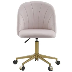 Linon Ashland Velvet Mid-Back Office Desk Chair, Blush Pink/Gold