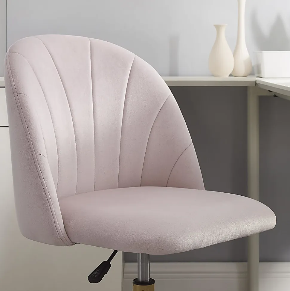Linon Ashland Velvet Mid-Back Office Desk Chair, Blush Pink/Gold