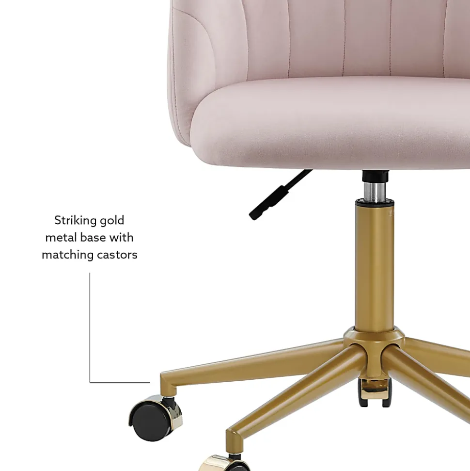 Linon Ashland Velvet Mid-Back Office Desk Chair, Blush Pink/Gold