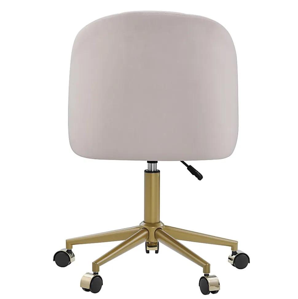 Linon Ashland Velvet Mid-Back Office Desk Chair, Blush Pink/Gold