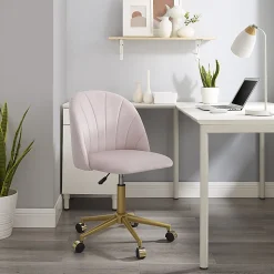 Linon Ashland Velvet Mid-Back Office Desk Chair, Blush Pink/Gold