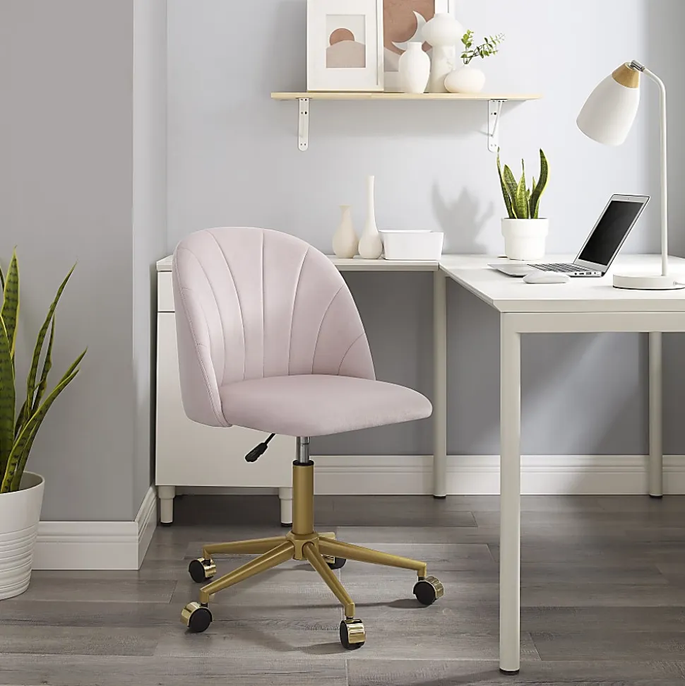 Linon Ashland Velvet Mid-Back Office Desk Chair, Blush Pink/Gold