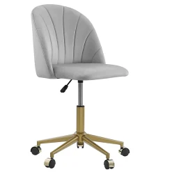 Linon Ashland Velvet Mid-Back Office Desk Chair, Gray/Gold