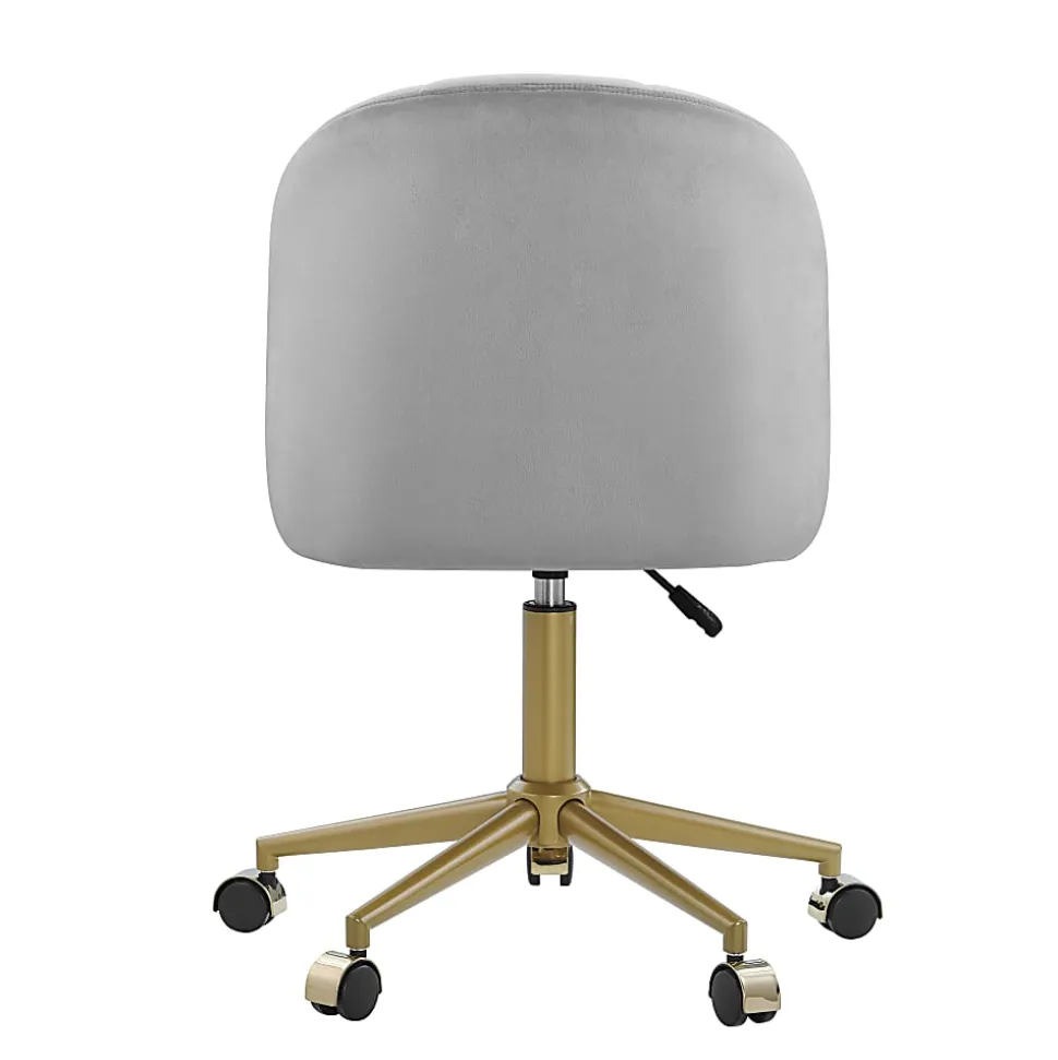 Linon Ashland Velvet Mid-Back Office Desk Chair, Gray/Gold