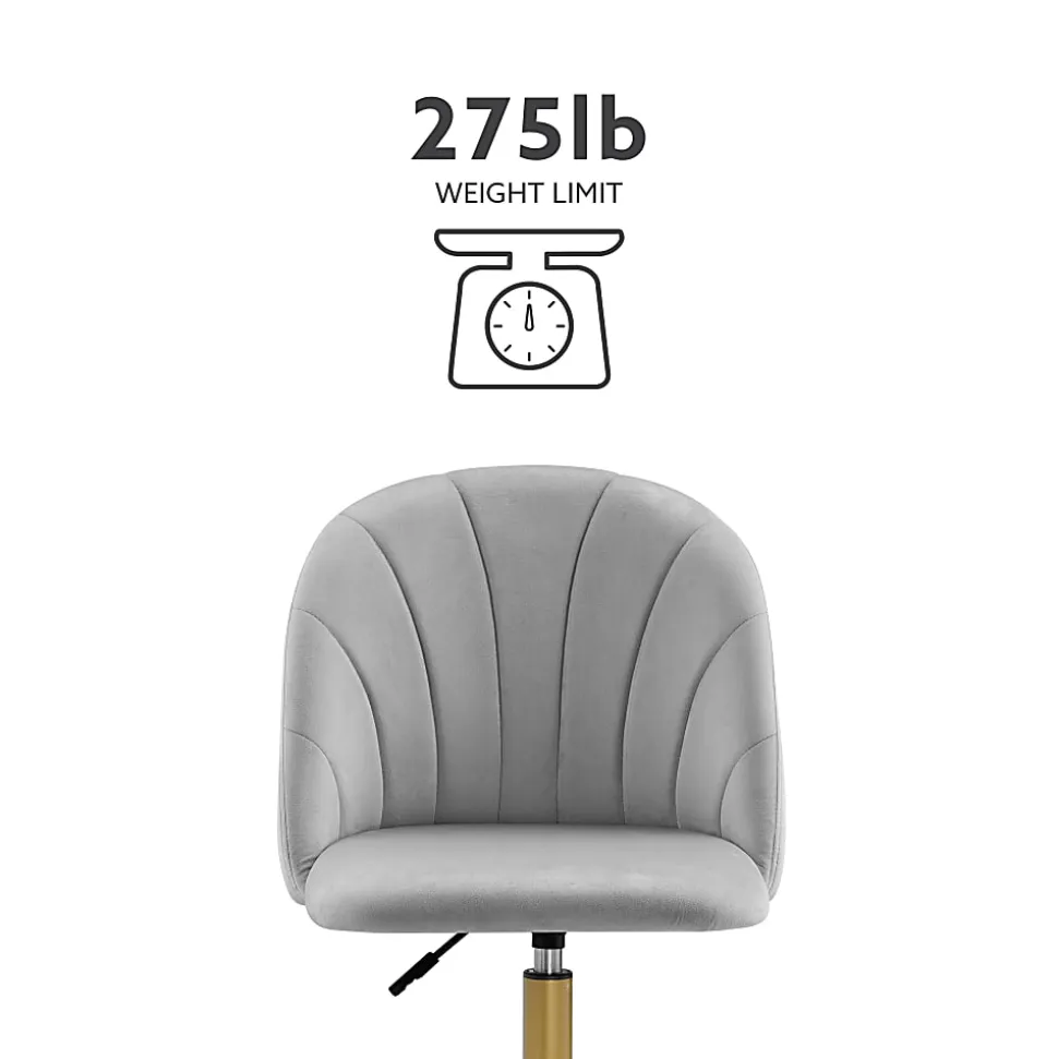 Linon Ashland Velvet Mid-Back Office Desk Chair, Gray/Gold